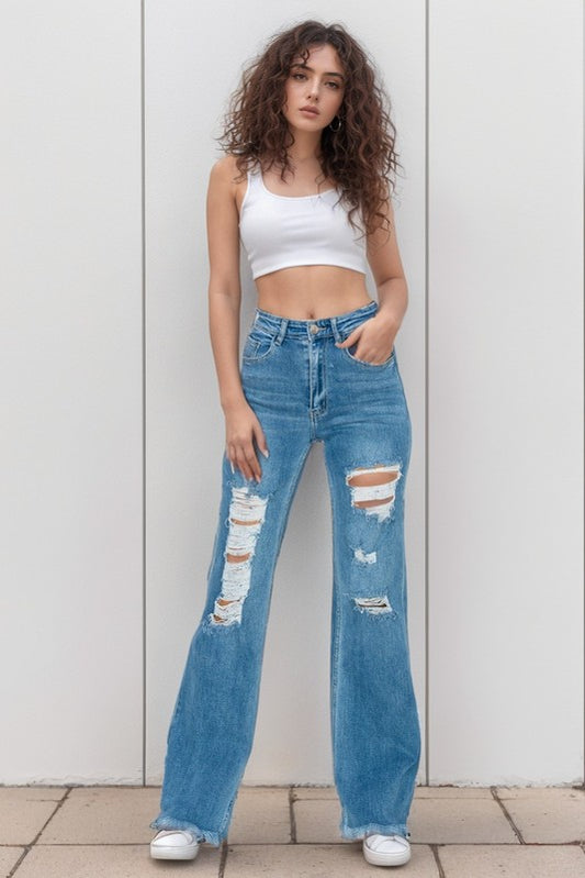 High waste stretchy wide leg jeans